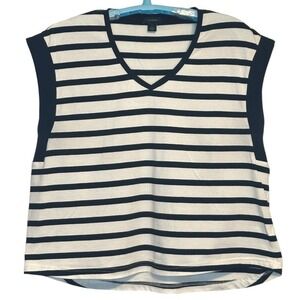 Halogen Striped Vest Top Womens Black White V-Neck‎ Parisian Nautical Coastal  L